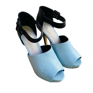 ALDO stiletto platform high heels black & sky blue retro shoes US 8M NWOT